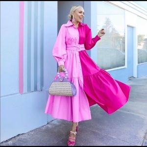 Christopher John Roger Pink Color Block Dress